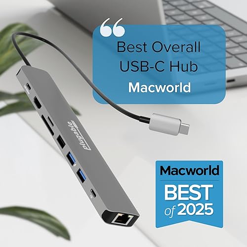 Plugable USB C Hub Multiport Adapter: 9-in-1 with 140W PD Charging, 4K 60Hz HDMI, 10Gbps Data Transfer, Gigabit Ethernet, SD for USBC, USB4, Thunderbolt MacBook, Windows, Chromebook (USBC-9IN1E)