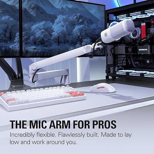 Elgato Wave Mic Arm Pro White - 360° Rotatable Low Profile Gas Spring Microphone Arm, Works with Elgato Mics/Shure SM7B/HyperX QuadCast/Rode/Blue Yeti & More – for Broadcasting/Podcasting/Streaming