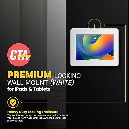 Locking Wall Mount - CTA Paragon Premium Locking Wall Mount Enclosure for iPad 7th/ 8th/ 9th Gen, iPad Air 4, Galaxy Tab, Tab 4, Surface Go, Galaxy Tab S5E, Zebra Tablets, and More (PAD-PARAWW) White Wall Mount