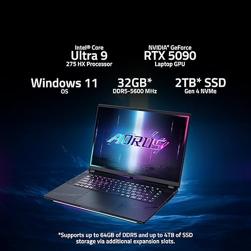 GIGABYTE - AORUS Master 16 Gaming Laptop - 240Hz 2560x1600 OLED - NVIDIA GeForce RTX 5090 - Intel Core Ultra 9 275HX - 2TB SSD with 32GB DDR5 RAM - Windows 11 Home AD (AORUS Master 16 BZHC6USE65SH)