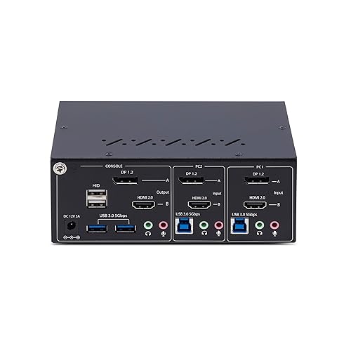 StarTech.com 2-Port Dual-Monitor DisplayPort and HDMI KVM Switch, 4K 60Hz, 2-Port USB 5Gbps Hub, 2X USB HID Ports, TAA Compliant