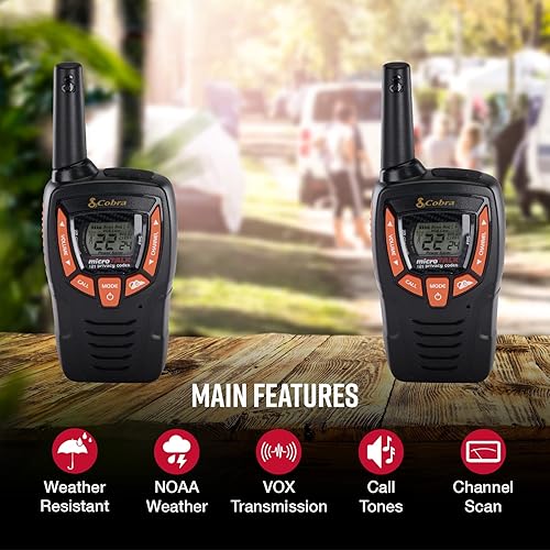 Cobra ACXT345 Weather-Resistant Walkie Talkies for Adults & Compatible Cobra Surveillance Headset: Rechargeable, 22 Channels, Long-Range, 2 Two-Way Radios, 2 Headsets, Black/Orange Walkie Talkie + Headset (2pc) 2-Pack