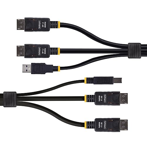StarTech.com 6ft (1.8m) Dual-DisplayPort and USB 5Gbps KVM Cable, 4K 60Hz, Universal Compatible Combo Cable for KVM Switches