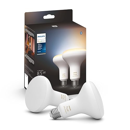 Philips Hue White Ambiance 7.5W Equivalent 65W BR30 LED Smart Bulb, Dimmable, Bluetooth & Zigbee Compatible, Voice Activated with Alexa, 2-Pack