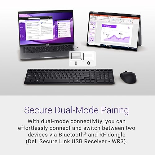 Dell MS355 Silent Mouse - Programmable scroll wheel, Secure dual-mode connectivity, Adjustable DPI, Adjustable polling rate upto 250Hz, Ambidextrous, Low battery LED indicator, 3-Year warranty - Black