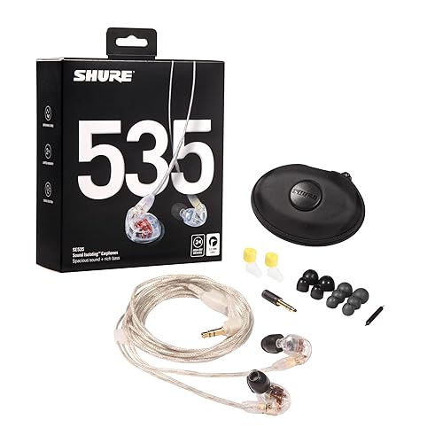 Shure SE535-CL Professional Sound Isolating Earphones, High Definition Sound + Natural Bass, Three Drivers, In-Ear Fit, Detachable Cable, Durable Quality - Clear