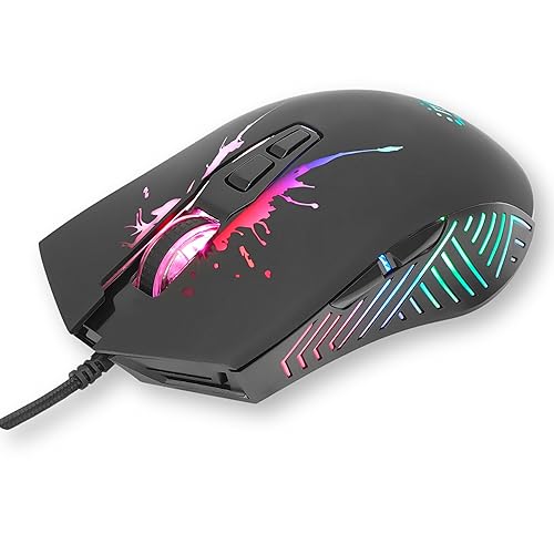 MANHATTAN RGB LED Wired Optical USB Gaming Mouse - 7200 DPI, Ergonomic Shape, 7 Buttons, Color-Changing LEDs, Low-Friction Base, Computer Mouse for Laptop, Extra-Long Braided Cable - 190121