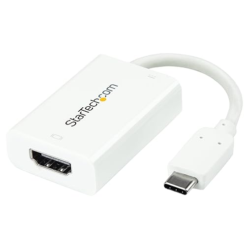 StarTech.com USB C to HDMI 2.0 Adapter with Power Delivery - 4K 60Hz USB Type-C to HDMI Display Video Converter - 60W PD Pass-Through Charging Port - Thunderbolt 3 Compatible - White (CDP2HDUCPW)