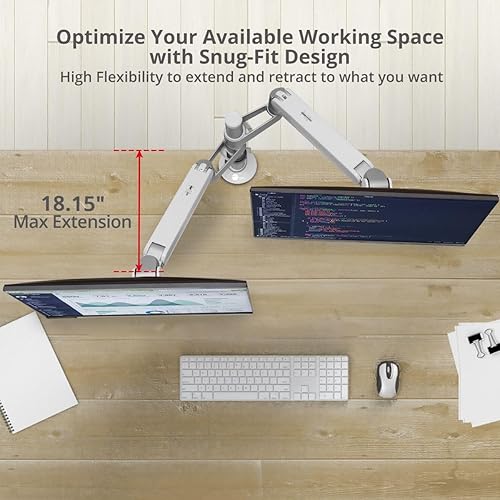 SIIG MTPRO Dual Monitor Arm Desk Mount, Fully Adjustable Mechanical Spring Design, up to 32 Display, Max 19.8 lbs per arm, VESA 75/100mm, Cable Management, BIFMA and TAA Compliant, CE-MT3W11-S1