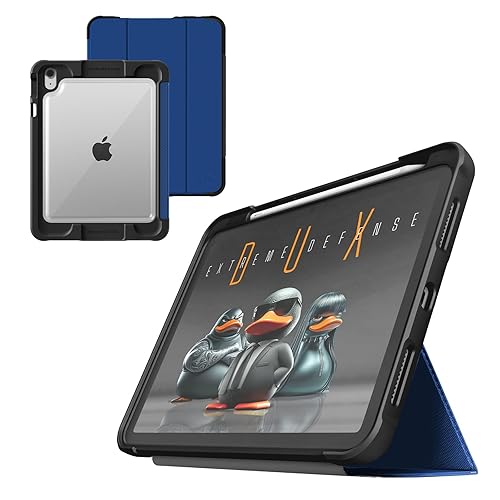 STM Dux Ultra Case for iPad A16/10th Gen – Rugged MIL-SPEC Drop Protection, Snap Magnetic Stand, Pencil & Crayon Storage, Clear Back, Auto Sleep/Wake, COM – Blue