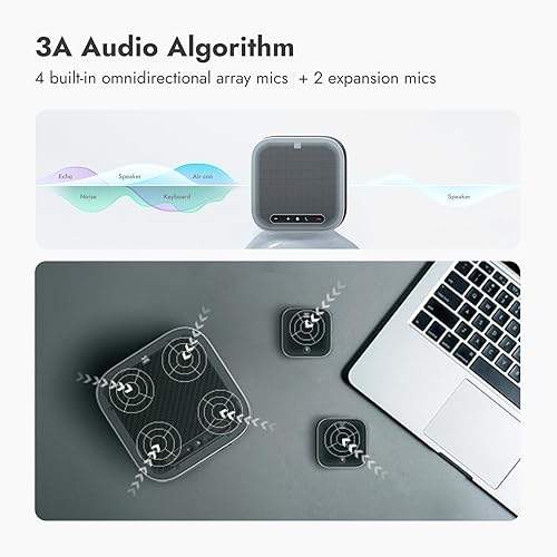 ROCWARE A10 Conference Speakerphone - USB Speakerphone with 360° Omnidirectional Microphone, AI Noise Cancellation, Compact Design for Office, Home, and Remote Meetings