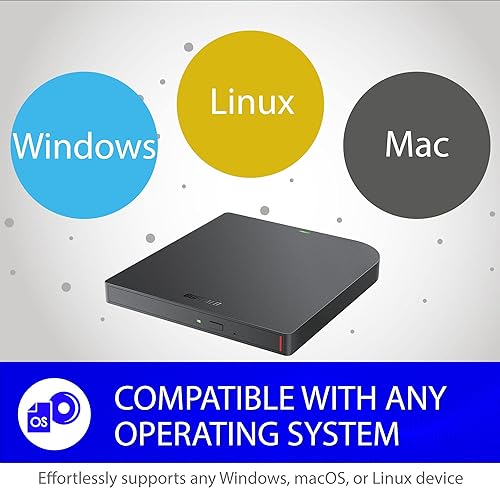 BUFFALO 6X Portable Blu-ray Drive, TAA-Compliant, Read/Write, Plays and Burns BD/DVD/CD, USB 3.2 (Gen 1) Type-A/Type-C, Compatible with Mac/PC/Win 8 / Win 10 / Win 11 / Laptop/Desktop TAA - USB Type A&C