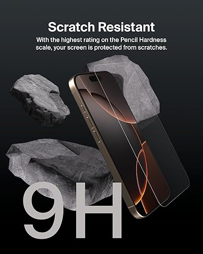 Belkin ScreenForce UltraGlass 2 Treated Screen Protector for iPhone 16 Pro - Scratch-Resistant, 9H Hardness Tested Glass w/Slim Design & Easy Align Tray for Bubble-Free Application