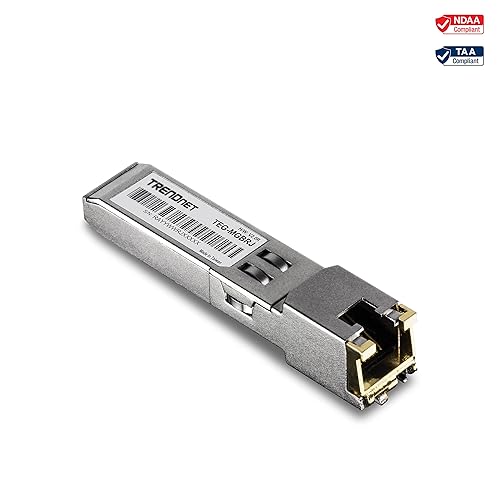 TRENDnet SFP to RJ45 1000BASE-T Copper SFP Module, TEG-MGBRJ, 100m (328 Ft.), RJ45 Connector, Hot Pluggable, Supports Data Rates Up to 1.25Gbps, IEEE 802.3ab Gigabit Ethernet, Lifetime Protection RJ-45