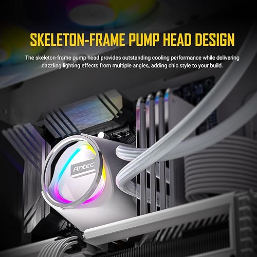 Antec Skeleton 360 ARGB White Liquid CPU Cooler, 360mm Radiator, 3 x 120mm PWM ARGB Fans, Hydraulic Bearing, Copper Base, Intel LGA 115X/1200/1700/20XX, AMD AM4/AM5