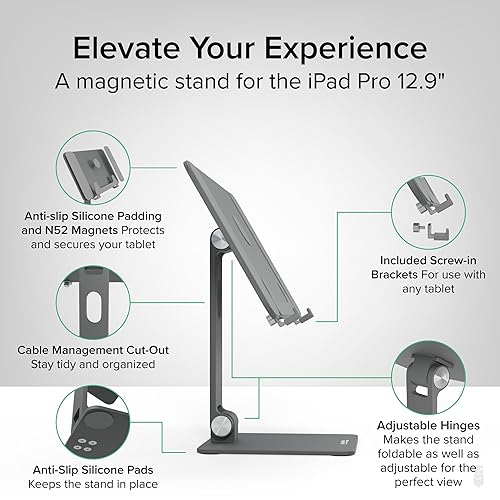 Plugable Magnetic iPad Stand for iPad Pro 12.9 (2022) – Strong Magnetic Mount, 360° Rotation, Foldable & Portable Tablet Holder (AMS-STAND13)