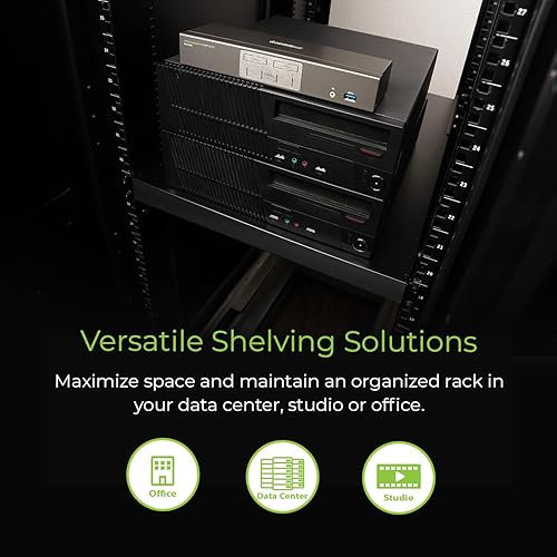 IOGEAR 1U Adjustable Depth Fixed Server Rack Shelf – Heavy Duty Steel, 330 lb Capacity, 19.5–38.3 Depth, Solid 27.5 Shelf, TAA Compliant — GRSH02