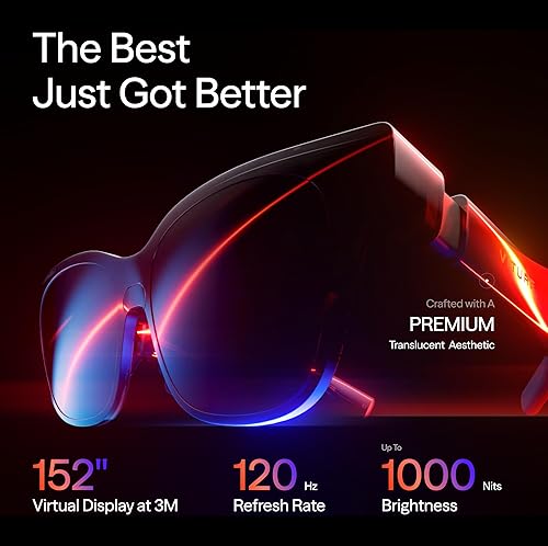 VITURE Luma Pro XR Glasses — 152” 1200p Ultra Sharp Display, 1000 Nits, 52° FOV, Dimming Adjustments, for iPhone 16/15, Android, Mac, PC, Steam Deck, First-Ever XR Experience for Switch 2 - Regular