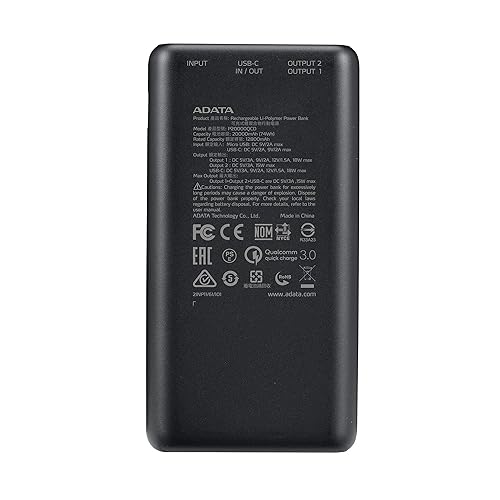 ADATA P20000QCD Powerbank - Li-Pol - USB, USB-C - 18 Watt