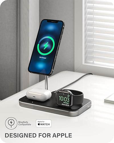 ALOGIC MagSpeed 3-in-1 Wireless Charging Station, MagSafe Compatible for iPhone 15/14/13/12 Series, Wireless Charging Enabled AirPods Case & All Apple Watch Models, LED Indicator, Certified Safe.