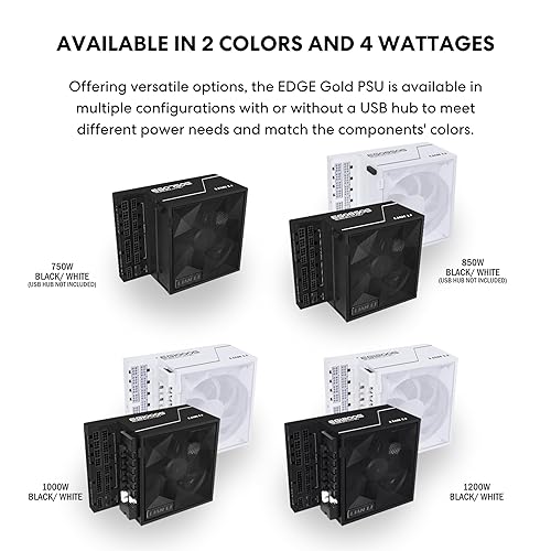 Lian Li Edge Serie - 1200W Full Modular Power Supply (Fan USB Hub Included) - Gold - ATX 3.1 - PCIE 5.1 Support - 12V-2x6 Connector - L-Shape Design for Dual Chamber Case - Black (EG1200G.BH)