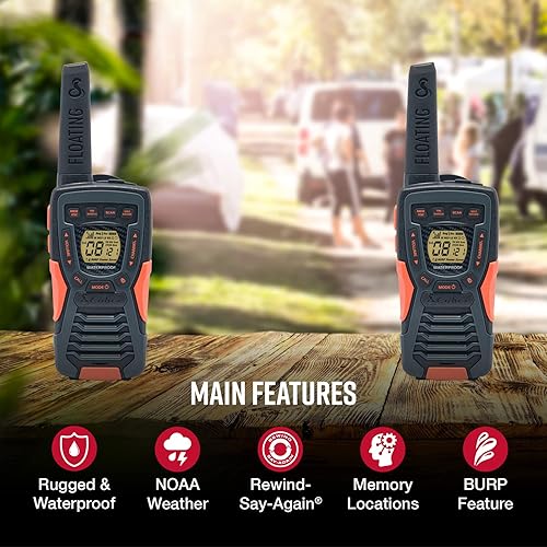 Cobra ACXT1035R FLT Floating and Waterproof Walkie Talkies for Adults & Compatible Cobra Surveillance Headset: Rechargeable, 22 Channels, Long-Range, 2 Two-Way Radios, 2 Headsets, Black/Orange Black Walkie Talkie + Headset (2 pc)