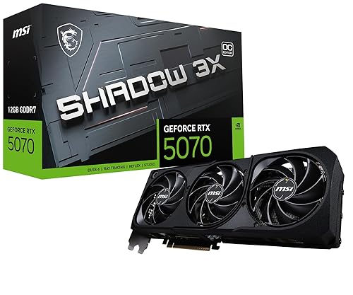 MSI Gaming RTX 5070 12G Shadow 3X OC Graphics Card (12GB GDDR7, 192-bit, Extreme Performance: 2557 MHz, DisplayPort x3 2.1a, HDMI 2.1b, NVIDIA Blackwell Architecture)