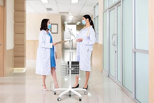 Medical Mobile Stand – CTA Heavy-Duty Medical Mobile Floor Stand & Accessories for iPad 7 – 9 Gen 10.2”, 12.9” Pro, 11”, Mini 5/6, Samsung A8 & Other 7-13-Inch Tablets - White (PAD-SHFSWAO)