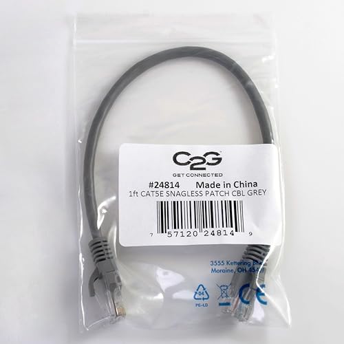 C2G 19305 Cat5e Cable - Snagless Unshielded Ethernet Network Patch Cable, Gray (50 Feet, 15.24 Meters)