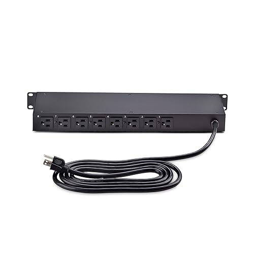 StarTech.com 8-Outlet Horizontal Rack Mount PDU, 1U Power Strip, Outlet On/Off Switches, 15A Breaker, 8ft/2.4m Cord NEMA 5-15