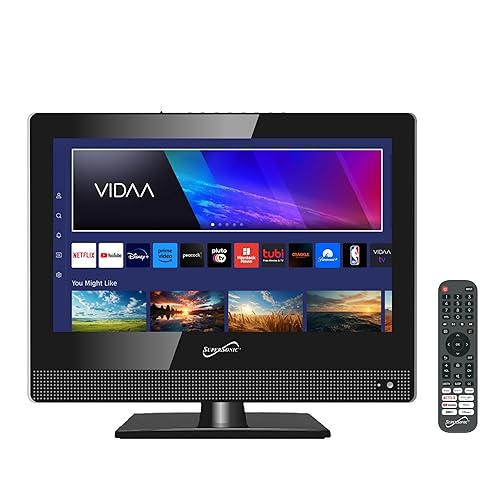 Supersonic SC-1520VTV 15.6 inch Smart AC/DC LED TV, Powered by VIDAA, 1080p, WiFi, Built-in Speakers, USB, 3X HDMI ARC, For Kitchen, RV, Boat, Truck, Playroom, Room, Remote, DC Car Cord INCLUDED-Black SC-1520VTV-15 Smart TV BLK