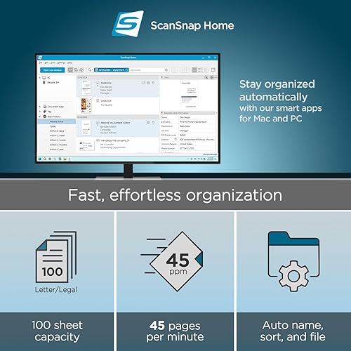 ScanSnap iX2400 High-Speed Simple One-Touch Button Color Document, Photo & Receipt Scanner with 100 Page Auto Document Feeder for Mac or PC, Black