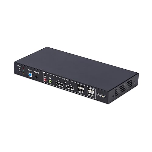 StarTech.com 2-Port Dual-Monitor DisplayPort KVM Switch with Dual View Video Matrix, 4K 60Hz, 4X USB Hub Ports, TAA Compliant