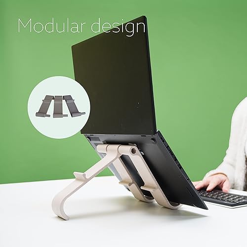 R-Go Tools Treepod, Ergonomic Adjustable Laptop and Tablet Stand, Bio-Based Wood Fibre, Modular Design, White