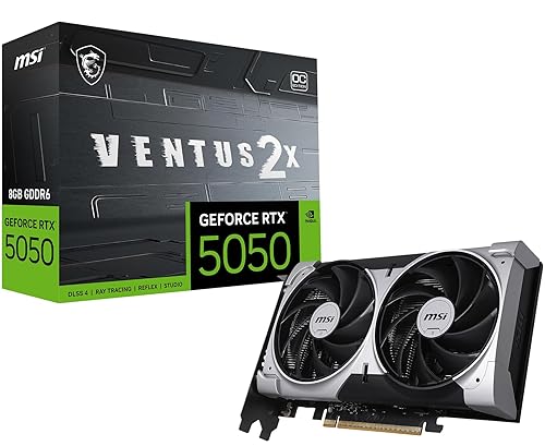 MSI Gaming RTX 5050 8G Ventus 2X OC Graphics Card (8GB GDDR6,128-bit, Extreme Performance: 2617 MHz, DisplayPort x3 2.1a, HDMI 2.1b, NVIDIA Blackwell Architecture)