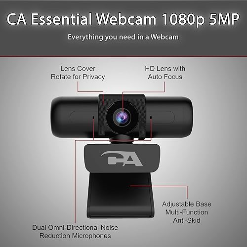 Cyber Acoustics CA Essential Super HD Webcam (WC-3000) USB Webcam, 5MP Super HD Video up to 2592x1944 at 30fps, Autofocus & Light Correction, Dual Omnidirectional Mics