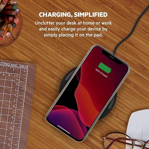 Belkin BoostCharge 10W Fast Wireless Charger Pad, with Included QuickCharge 3.0 Wall Charger and Cable and Case Compatible for iPhones, Galaxy, Pixel and Other Qi Enabled Devices - White White 10W Pad Charger Pad