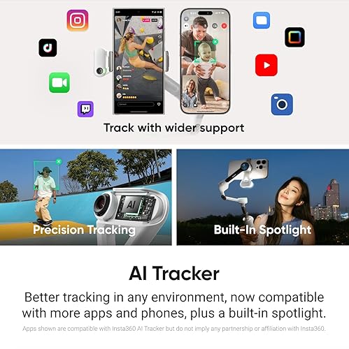 Insta360 Flow 2 AI Tracker Bundle White - Foldable Phone Gimbal, AI Tracking with Any App, Multi-Person Tracking, Built-in Tripod/Selfie Stick, Remote Control, iPhone/Android Stabilizer, Travel & Vlog Summit White