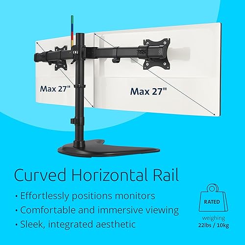 Kensington SmartFit Ergo Freestanding Dual Monitor Stand for 2 Screens Up To 27 Inch 22lbs, Quick-release Handle, Silicone Pad for Phone/Tablet, Height-adjustable Monitor Mount with Max VESA 100x100mm
