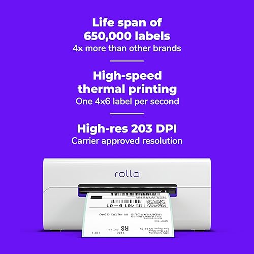 Rollo Wireless Thermal Shipping Label Printer and Label Holder Bundle - High Speed Direct Thermal Printer for Shipping Packages with Thermal Label Holder for Stack or Rolls