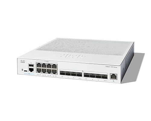 Cisco Catalyst 1300-16XTS Managed Switch, 8 Port 10G Copper, 8x10GE SFP+, Limited Lifetime Protection (C1300-16XTS)
