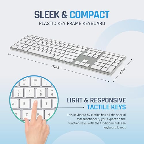 Matias Wired USB C Keyboard for Mac with Numeric Keypad - Mac Keyboard Compatible with Mac OS X v.10.6.8, MacBook Pro, MacBook Air, iMac - Latest Version Supported - (Silver)