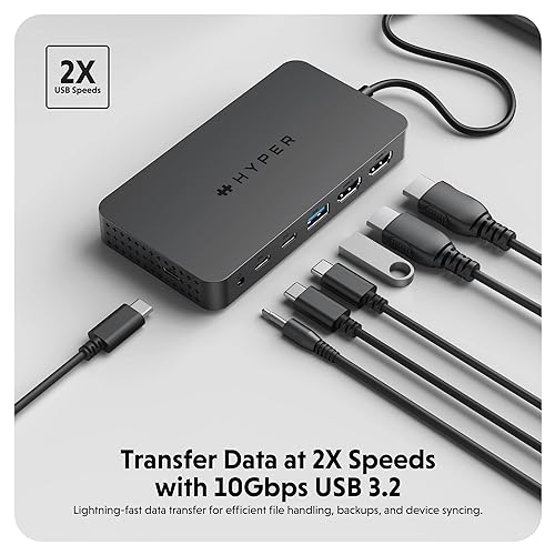 HyperDrive Next Dual 4K HDMI 7 Port USB-C Hub, Portable Travel Essentials and Connectivity Solution for Creators, Video Editors, Photographers, and More