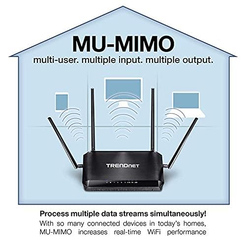 TRENDnet AC2600 MU-MIMO Wireless Gigabit Router, Increase WiFi Performance, WiFi Guest Network, Gaming-Internet-Home Router, Beamforming, 4K streaming, Quad Stream, Dual Band Router, Black, TEW-827DRU