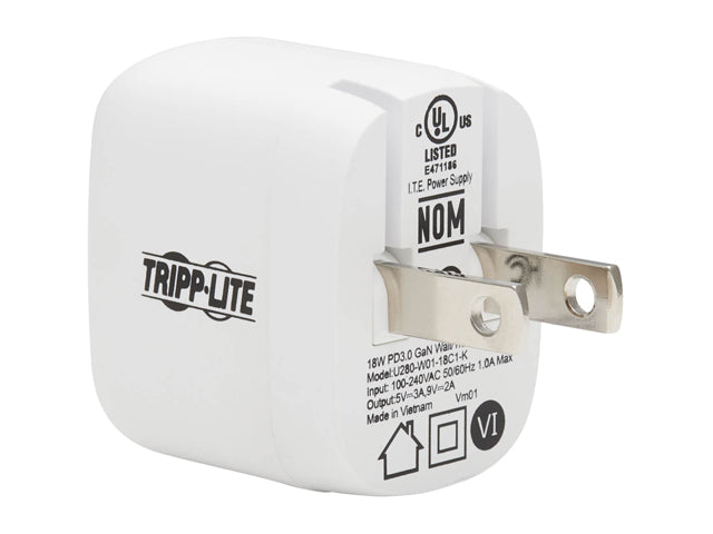 Compact USB-C Wall Charger - 18W PD Charging, GaN Technology, USB-C to Lightning Cable, White