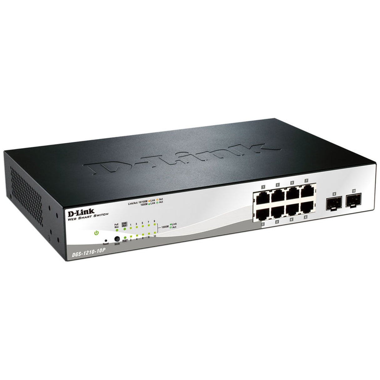D-Link 10-Port Gigabit Managed Switch, 2 SFP Combo Ports, Advanced L2+ features, Static Routing, VLANs, Cable Diagnostics, Black, WebSmart, Web UI, (DGS-1210-10) 10 Port, 2 SFP