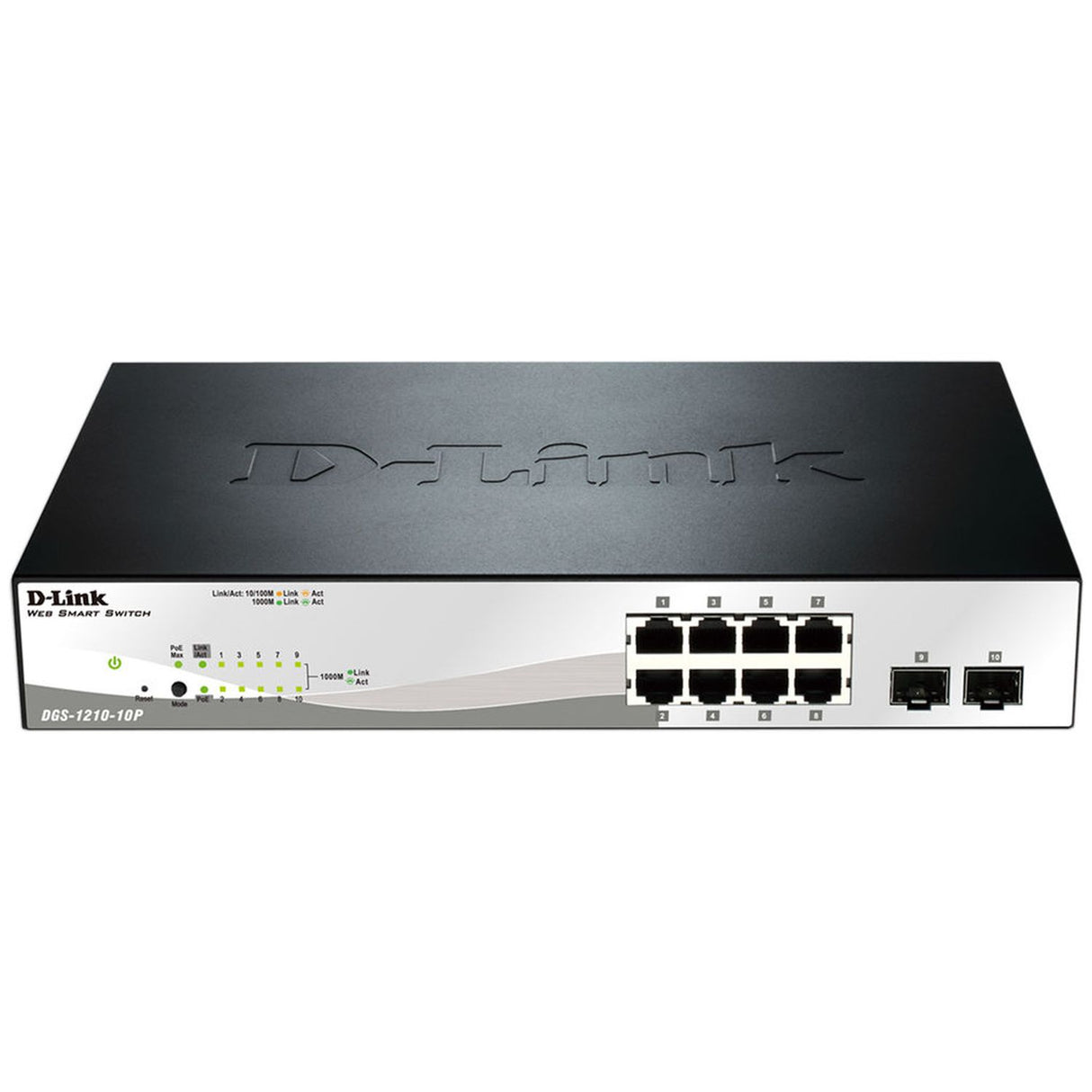 D-Link 10-Port Gigabit Managed Switch, 2 SFP Combo Ports, Advanced L2+ features, Static Routing, VLANs, Cable Diagnostics, Black, WebSmart, Web UI, (DGS-1210-10) 10 Port, 2 SFP