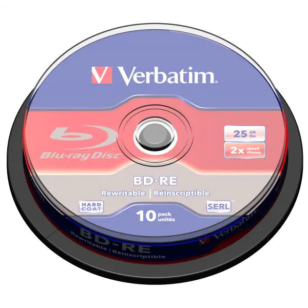 Verbatim BD-RE 25GB 2X With Branded Surface, 10 Pack Spindle Box 43694