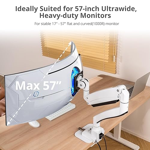 SIIG Ultra Heavy Duty Single Monitor Arm Desk Mount with USB A/C for Ultrawide Monitors up to 57 inches and 59.5 lbs - VESA 75/100/200, C-Clamp and Grommet (CE-MT3Z11-S1)