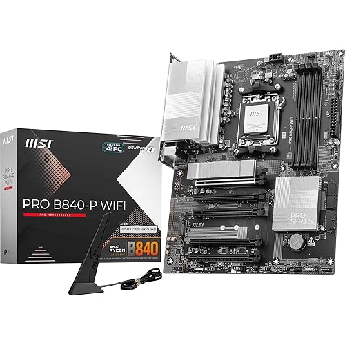 MSI PRO B840-P WiFi ProSeries Motherboard (AMD Ryzen 9000/8000/7000 Series Processors, AM5, DDR5, PCIe 4.0, M.2, SATA 6Gb/s, USB 3.2 Gen 2, HDMI/DP, Wi-Fi 6E, Bluetooth 5.3, 2.5Gbps LAN, ATX)